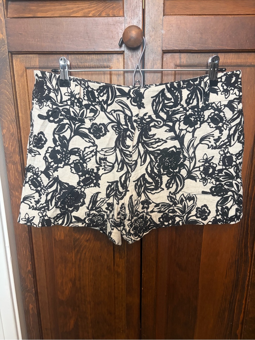 LOFT Black Floral on Beige Linen Shorts